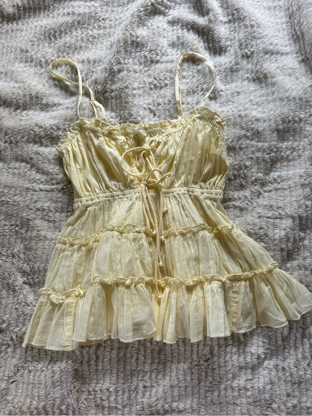 Aerie Light Yellow Ruffled Spaghetti Strap Peplum Top - Picture 1 of 3